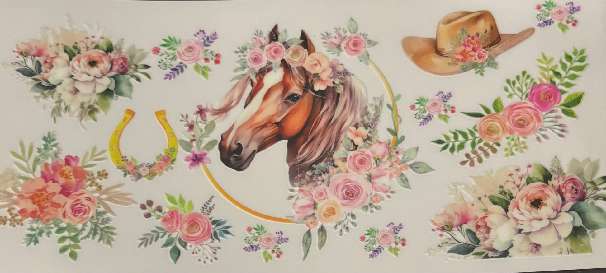 Horses pink flowers