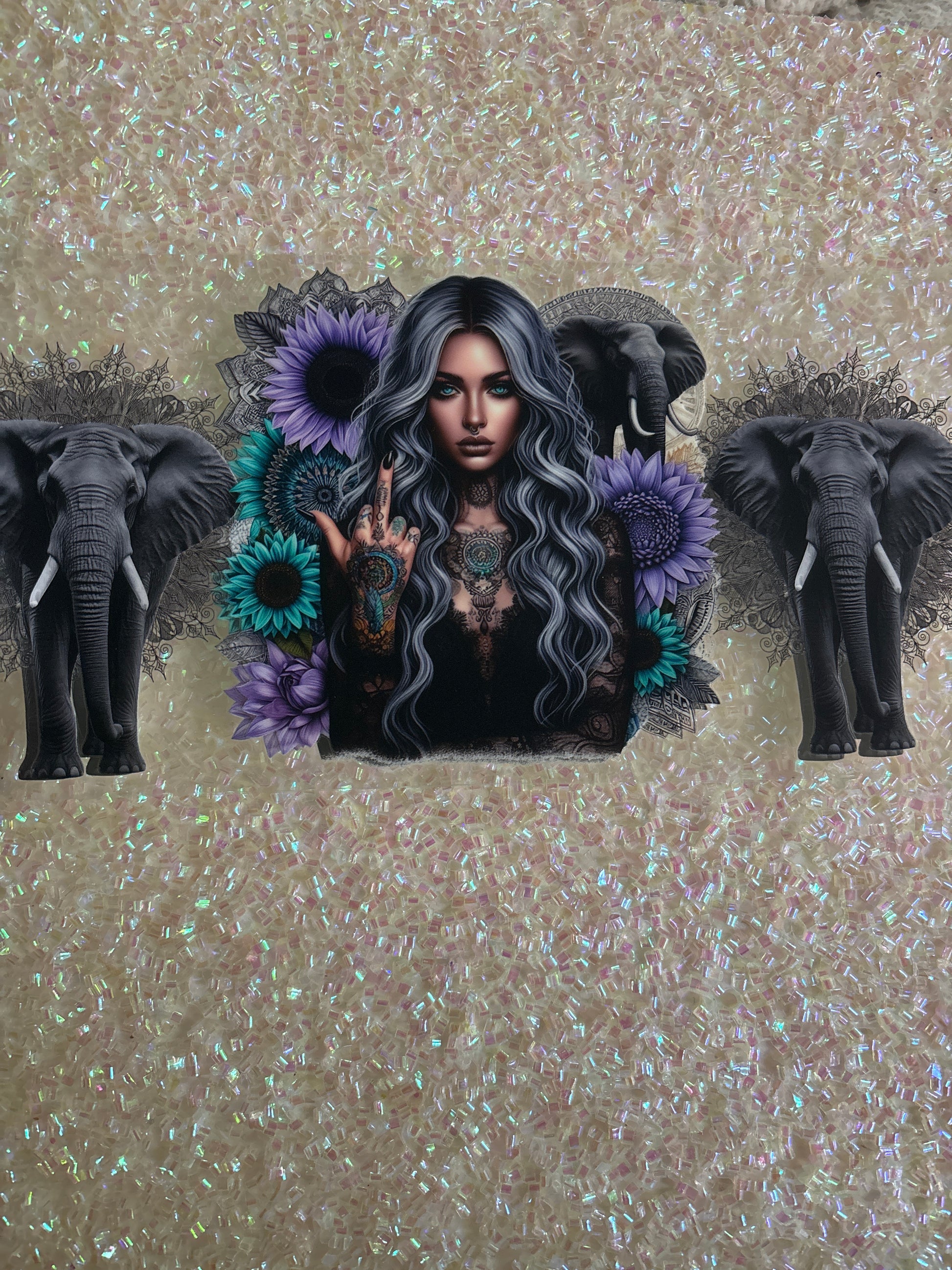 Girl with elephant lid decal