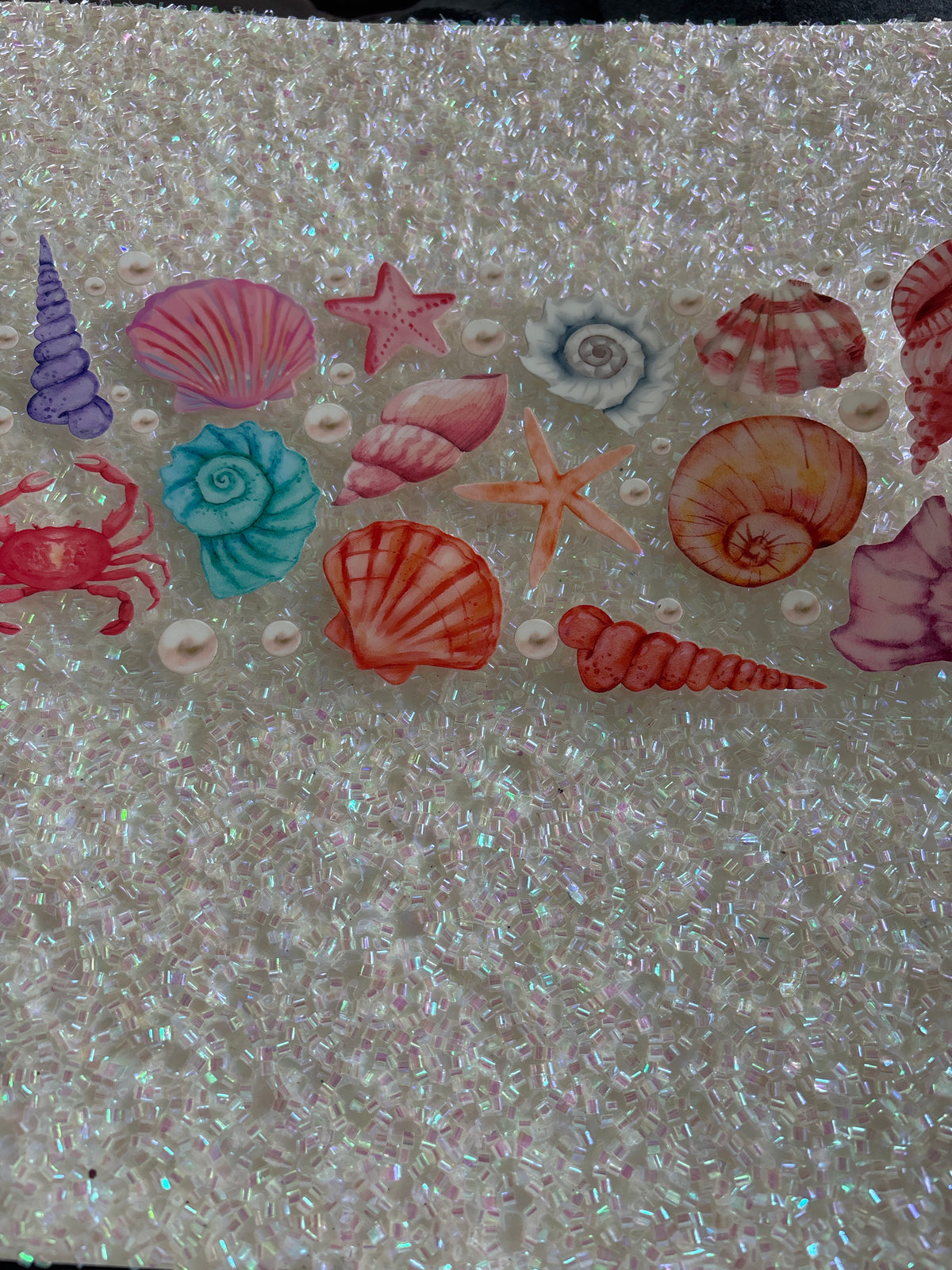 Seashells with starfish and crab