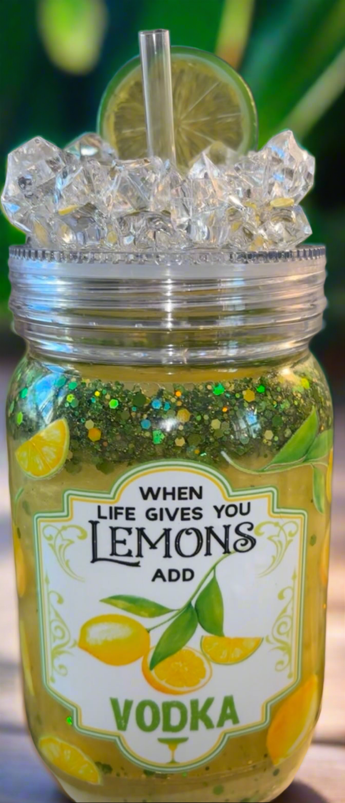 Mason Jar Lemonade Glitter cup