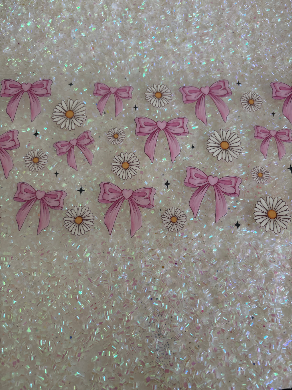 Pink bows with white daisies and lid decal