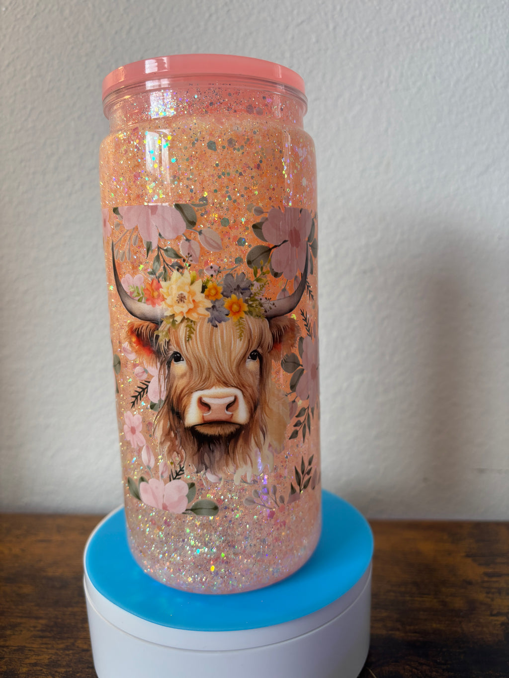 20 ounce Peachy Pink Highland Cow
