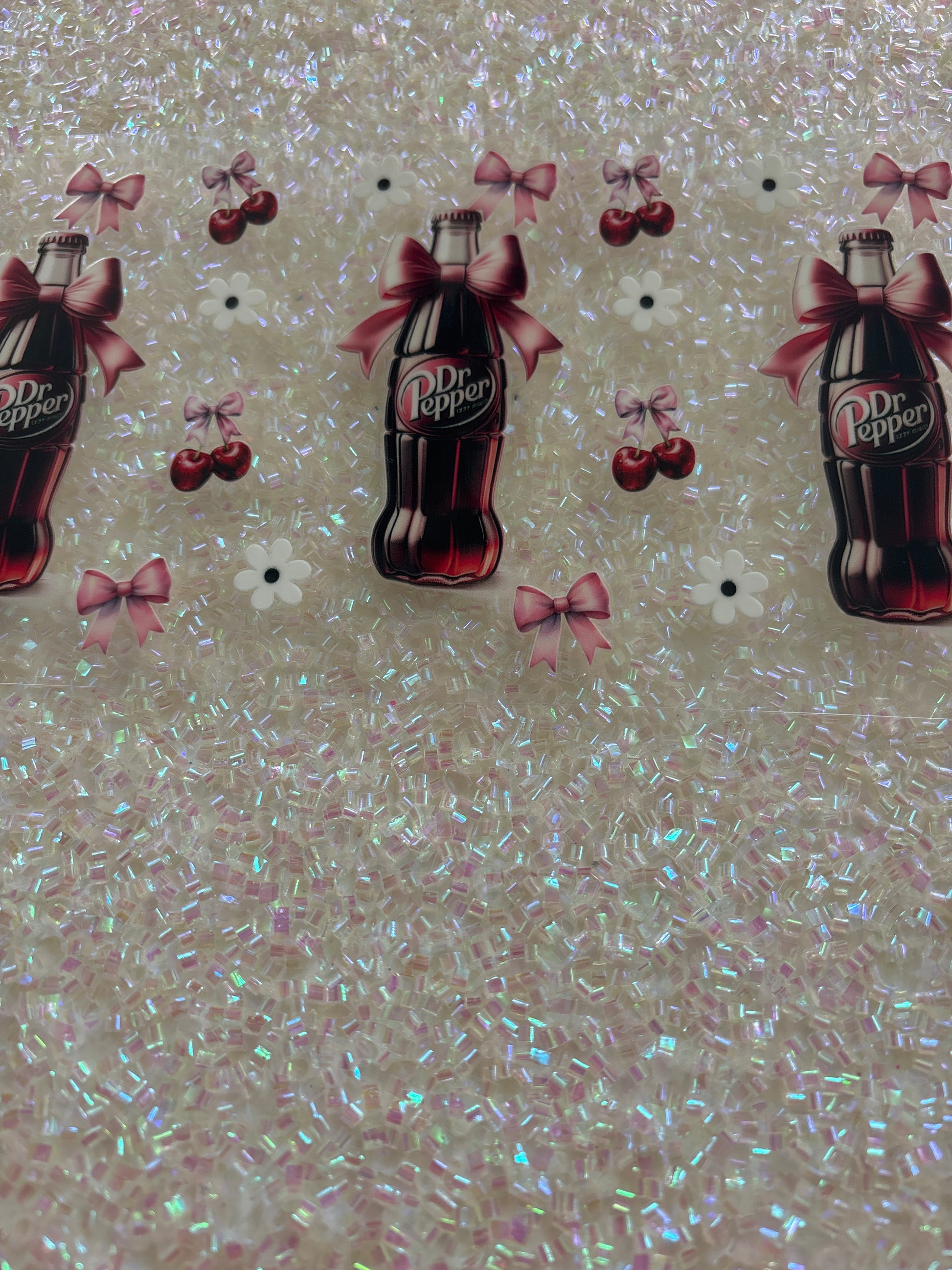 Dr Pepper glass bottle with paint bows and cherries