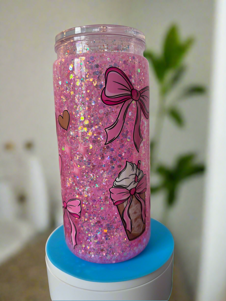 20 ounce Pink coffee and Bows