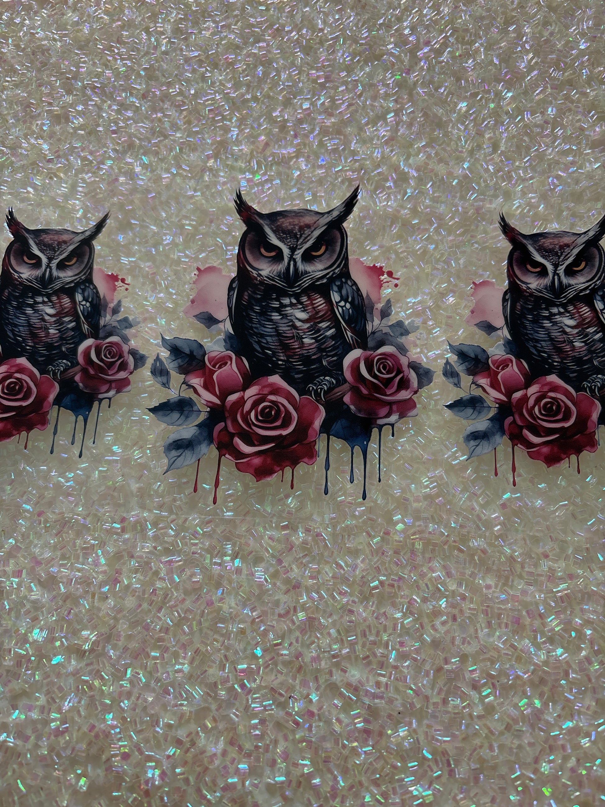 Owl with pink flowers