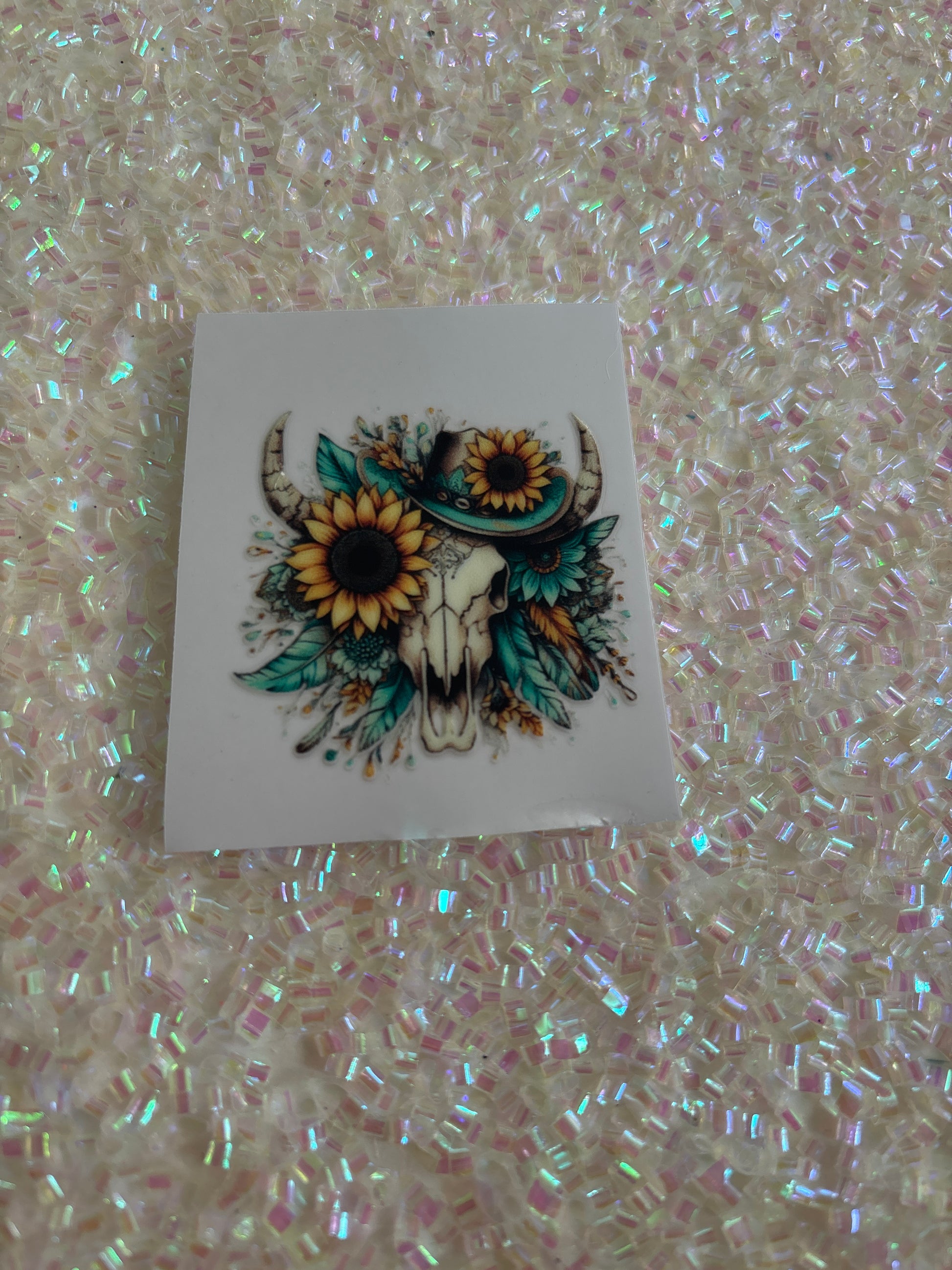 Skull and sunflower shot glass decal