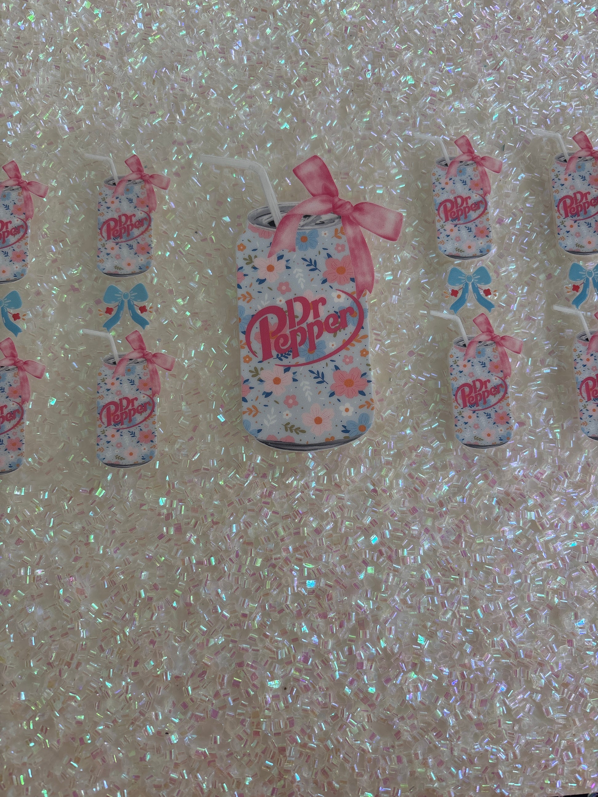 Diet Coke can with flowers and light pink bow