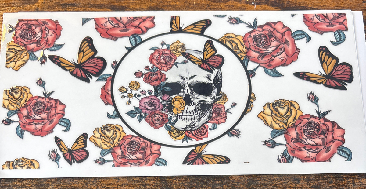 Skull with butterflies and roses