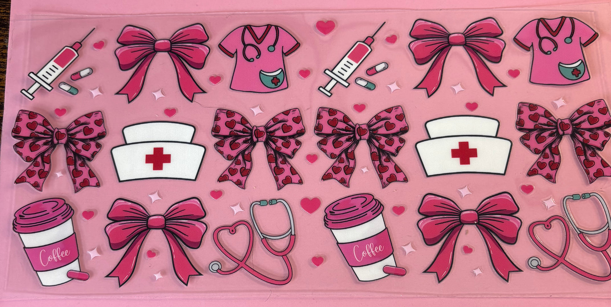 Hats, bows, scrubs, coffee nurse