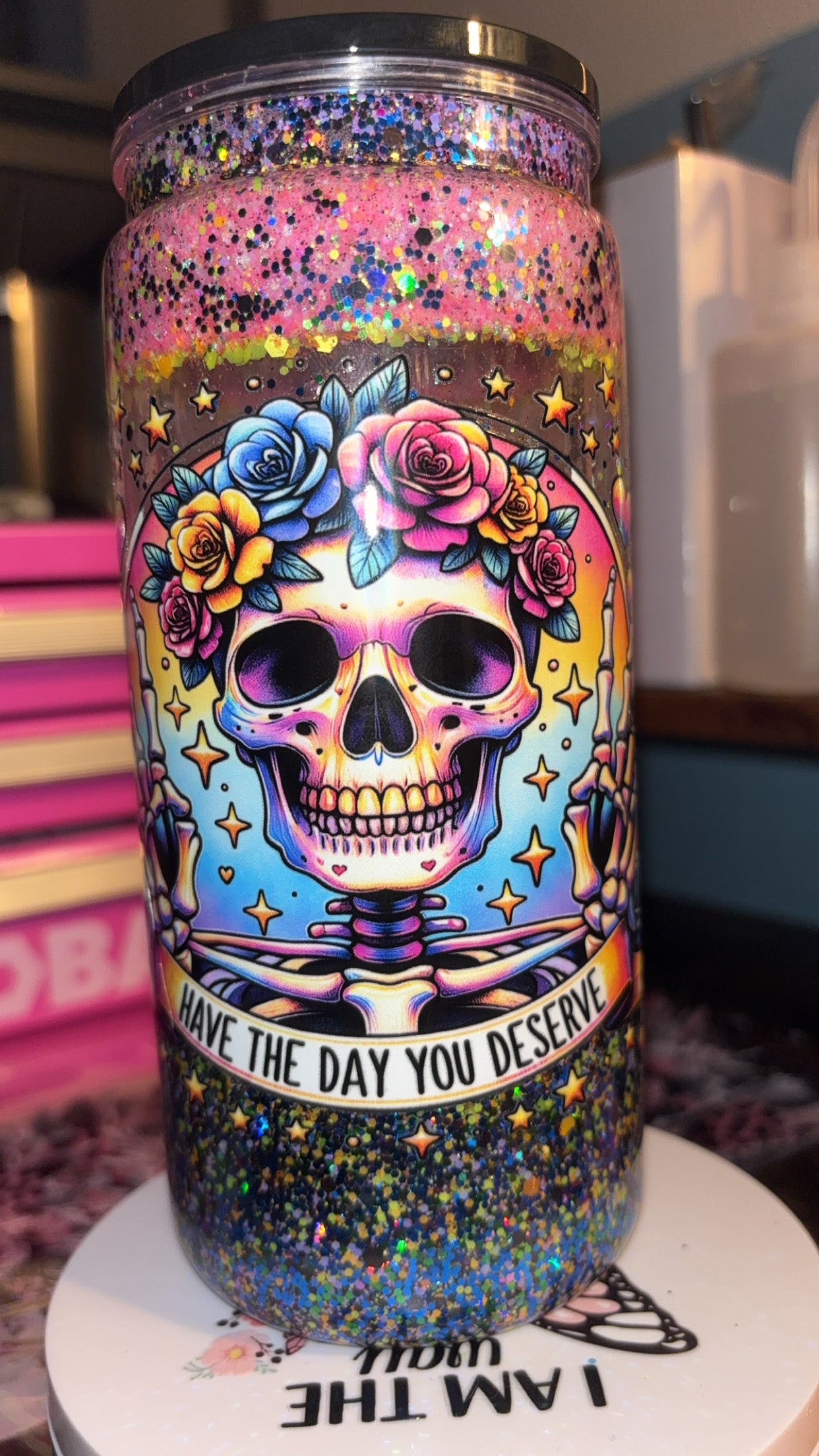 20 ounce plastic Have the day you deserve snow globe cup🖤