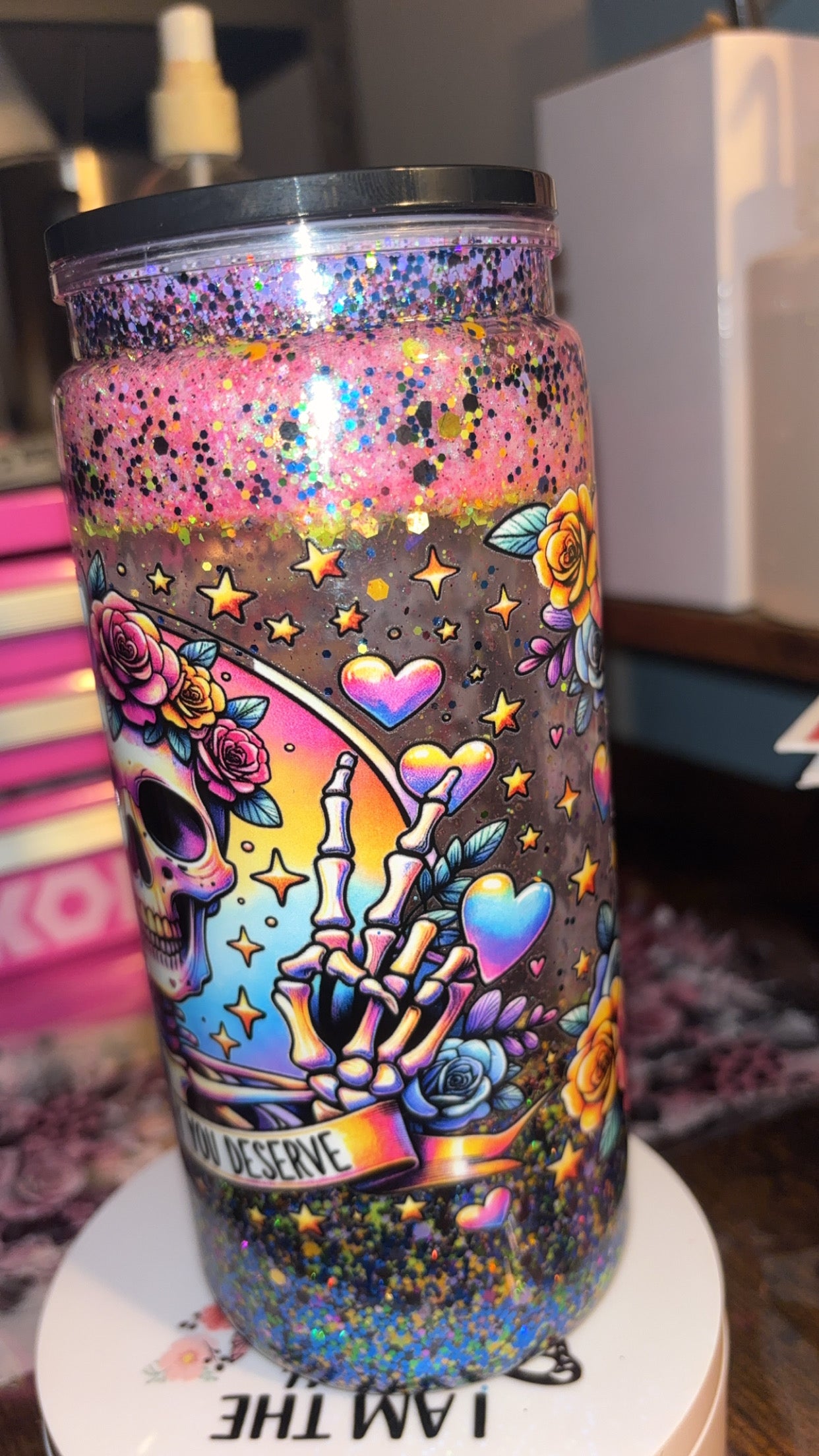 20 ounce plastic Have the day you deserve snow globe cup🖤