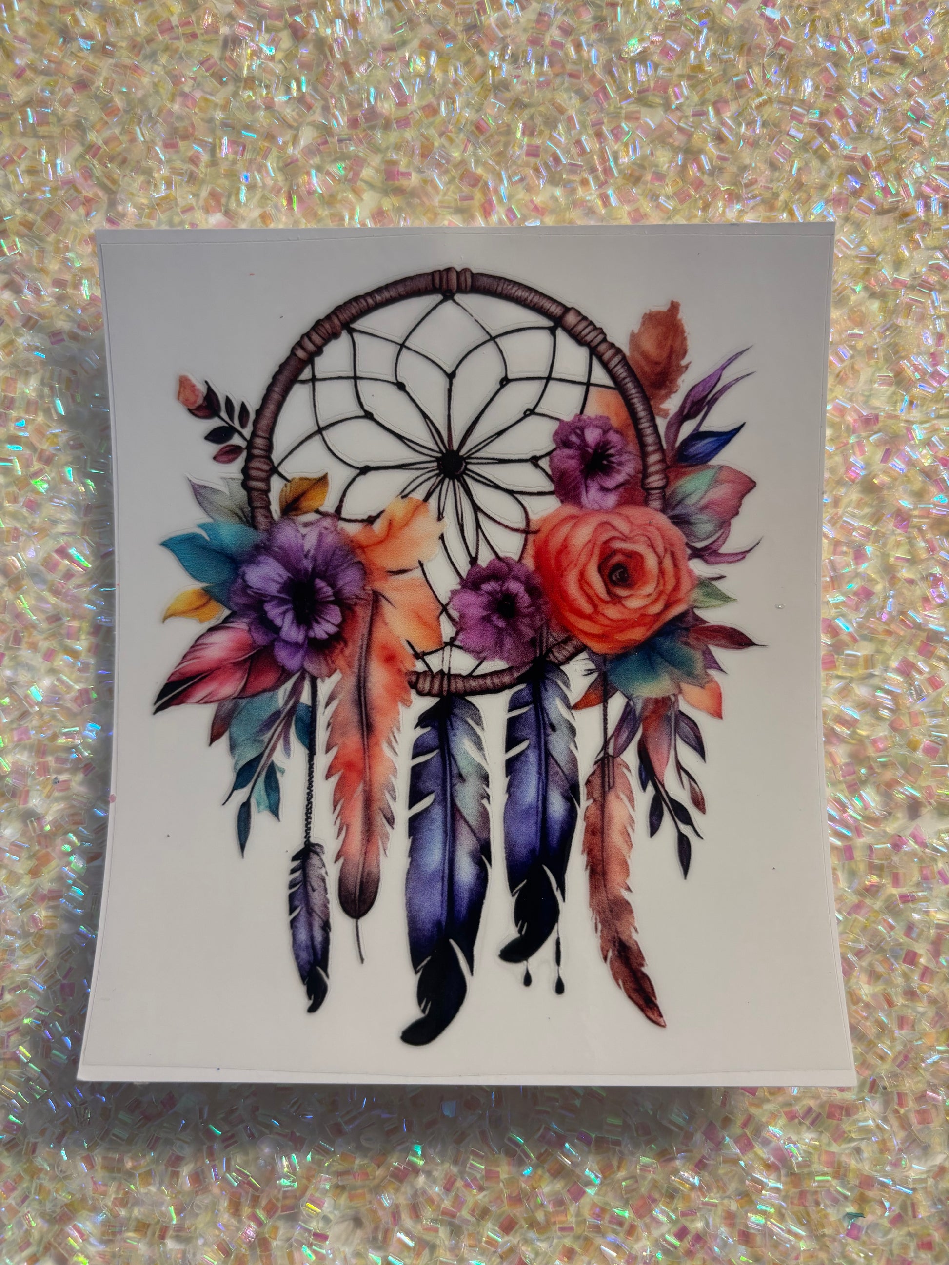 Doreen catcher, colourful flowers on the bottom