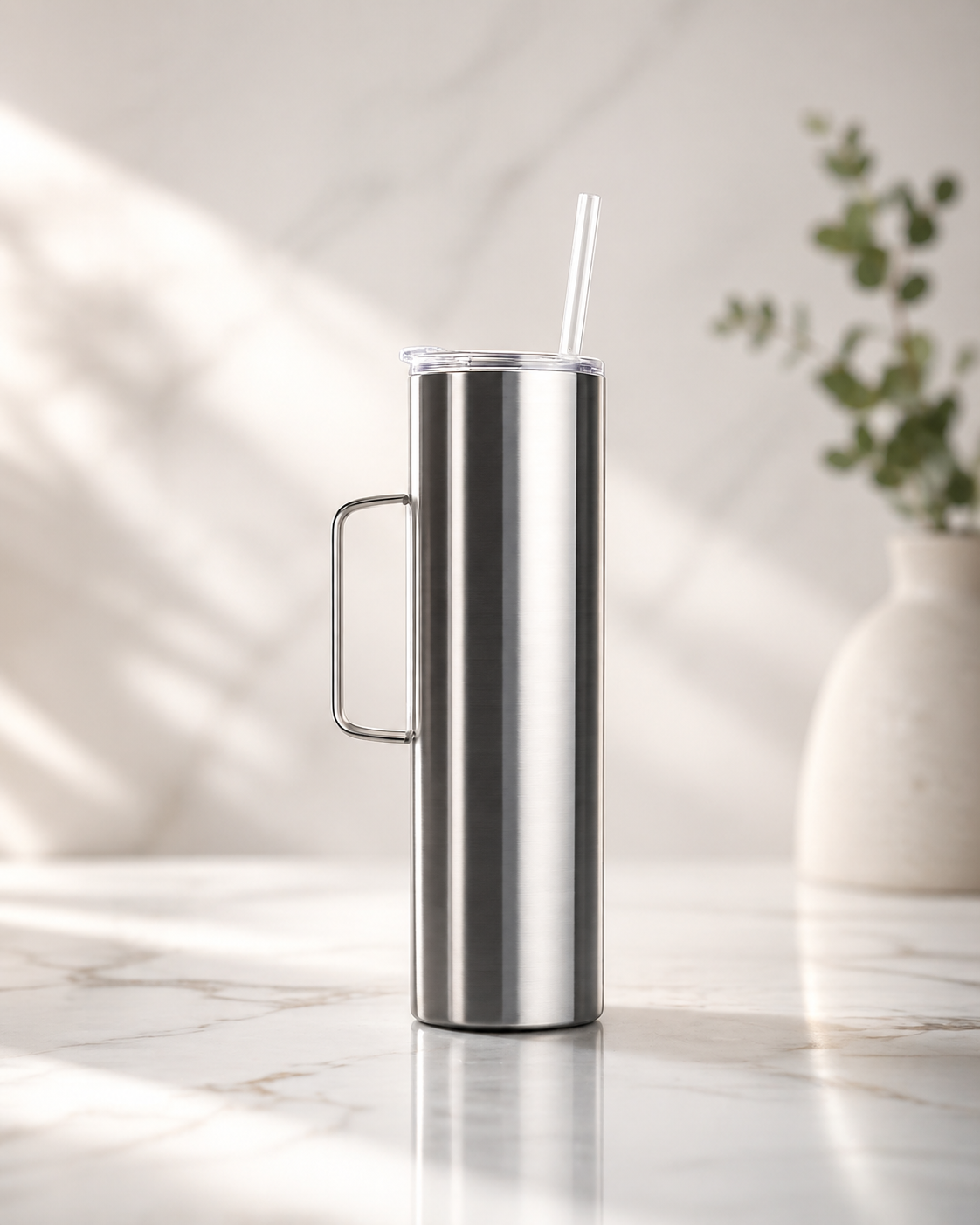 30 ounce SKINNY TUMBLER W/ handle, SLIDING LID & STRAW
