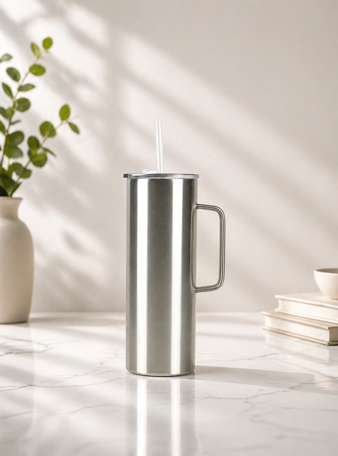 20 ounce  SKINNY TUMBLER W/ HANDLE, SLIDING LID & STRAW