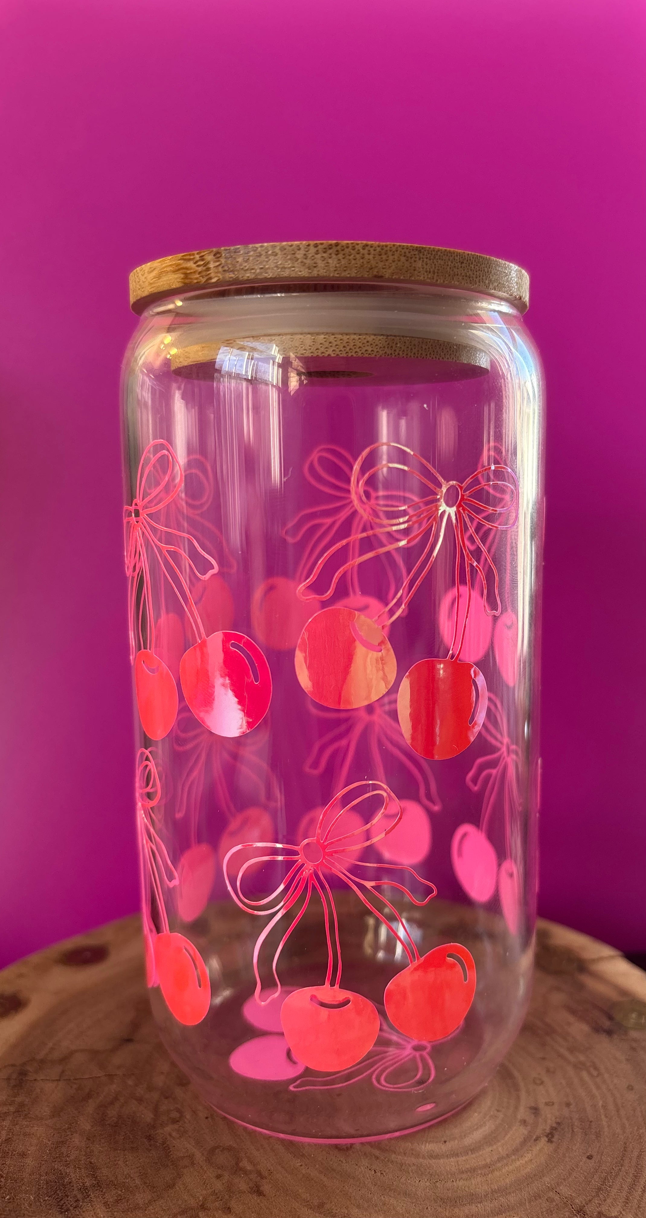 16 OZ Libbey Glass with Bamboo lids and glass straw