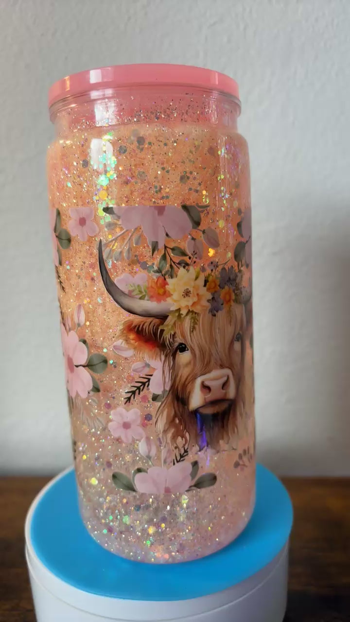 20 ounce Peachy Pink Highland Cow